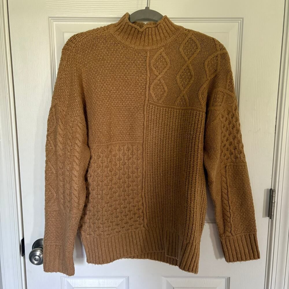 American Eagle Abstract Textured Knit Turtleneck Sweater Tan Small